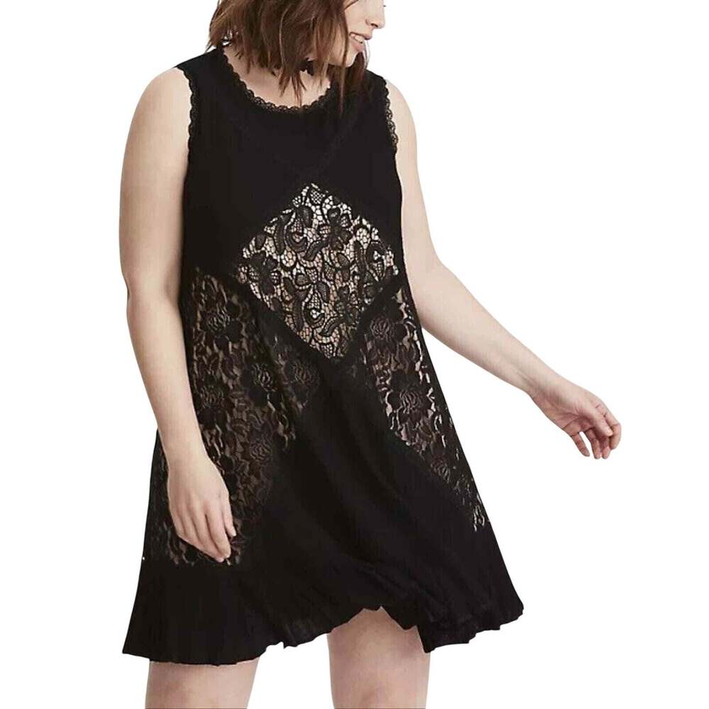Torrid Black Lace Panel Sleeveless Swing Dress Keyhole Back Ruffle Hem Plus Size
